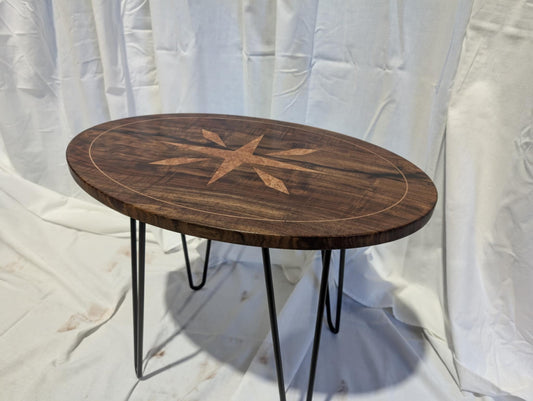 "Walnut Compass" - Oval Walnut Table with Maple Inlay
