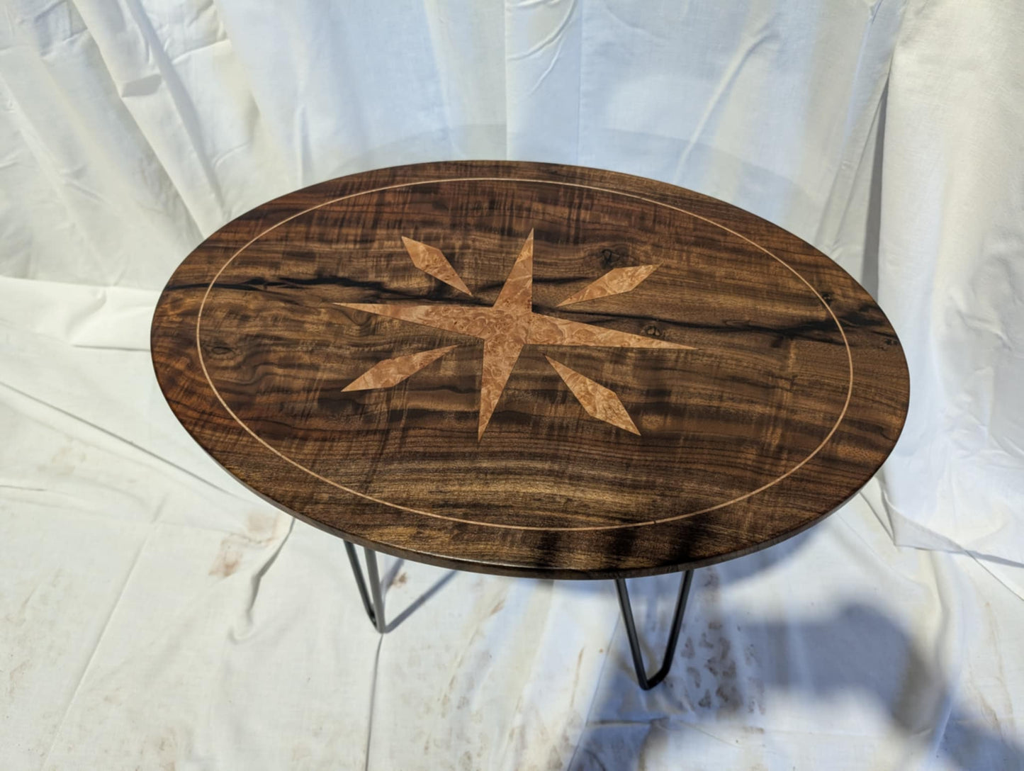 "Walnut Compass" - Oval Walnut Table with Maple Inlay